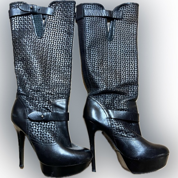 Andrea MX Weaved Leather Platform Heeled Boots - Picture 1 of 4